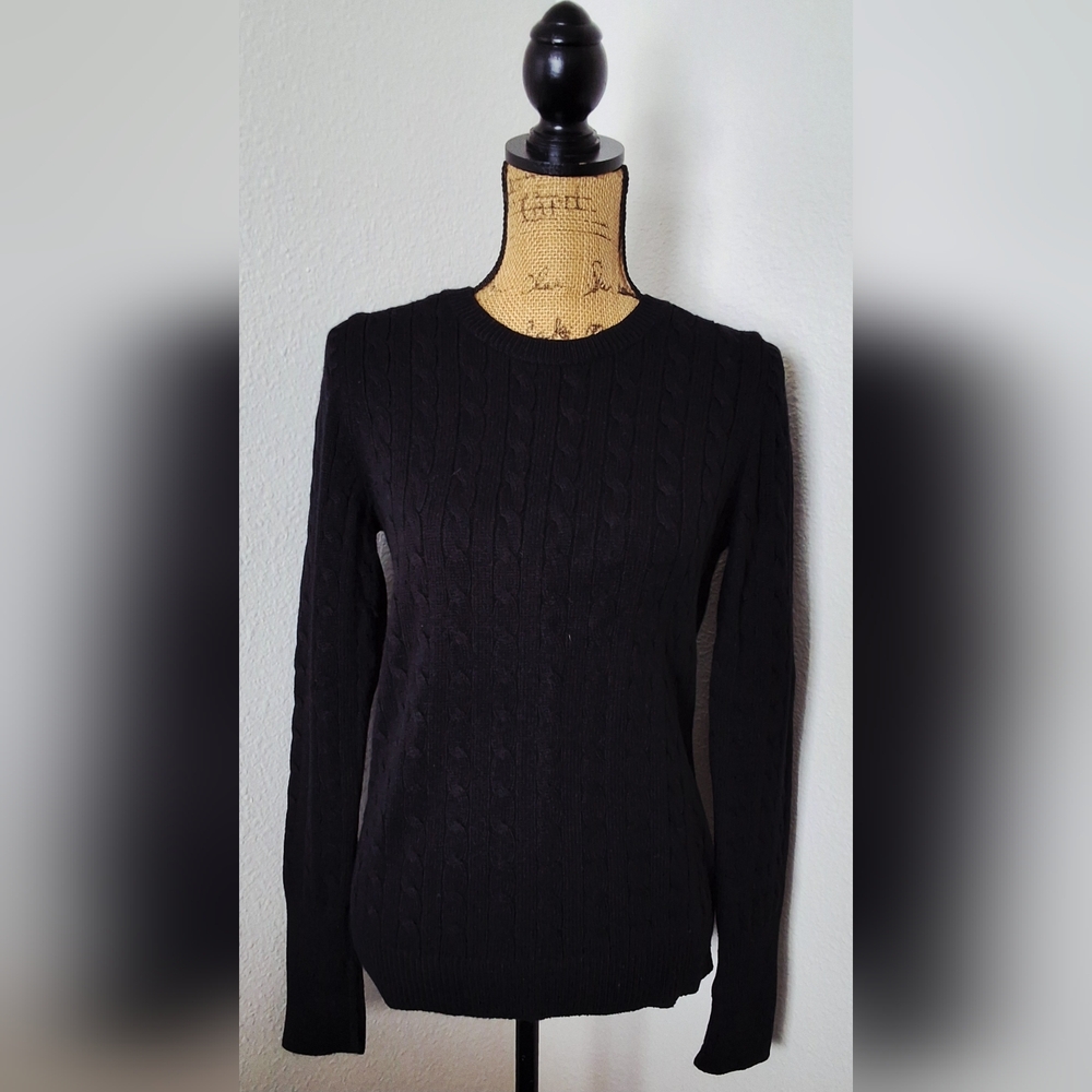 GAP Black Cable-Knit Scoop Crew Sweater